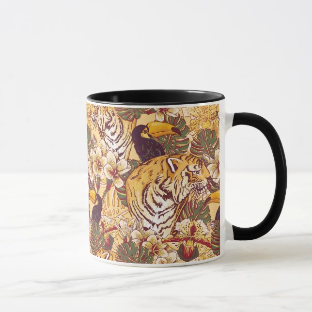 Tropical Floral Pattern With Tiger Mug (Right)