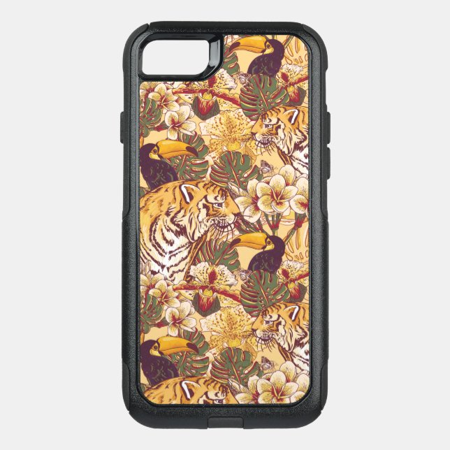 Tropical Floral Pattern With Tiger Otterbox iPhone Case (Back)