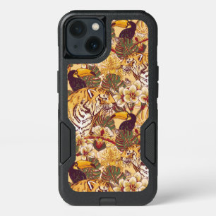 Tropical Floral Pattern With Tiger iPhone 13 Case