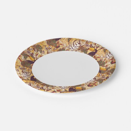 Tropical Floral Pattern With Tiger Paper Plates