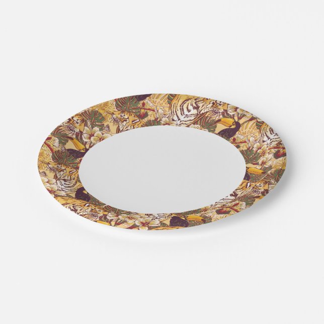 Tropical Floral Pattern With Tiger Paper Plates (Angled)