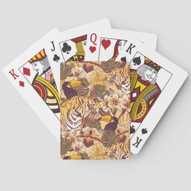 Tropical Floral Pattern With Tiger Poker Cards (Back)