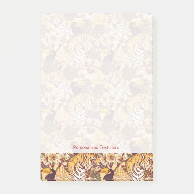 Tropical Floral Pattern With Tiger Post-it Notes (Front)