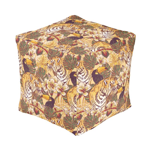 Tropical Floral Pattern With Tiger Pouf (Angled Front)