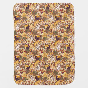 Tropical Floral Pattern With Tiger Receiving Blanket