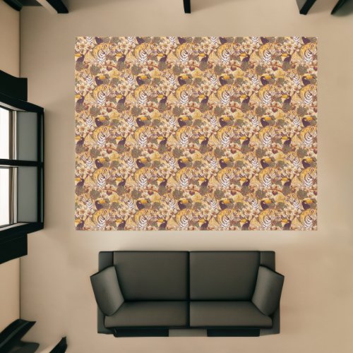 Tropical Floral Pattern With Tiger Rug