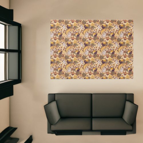 Tropical Floral Pattern With Tiger Rug