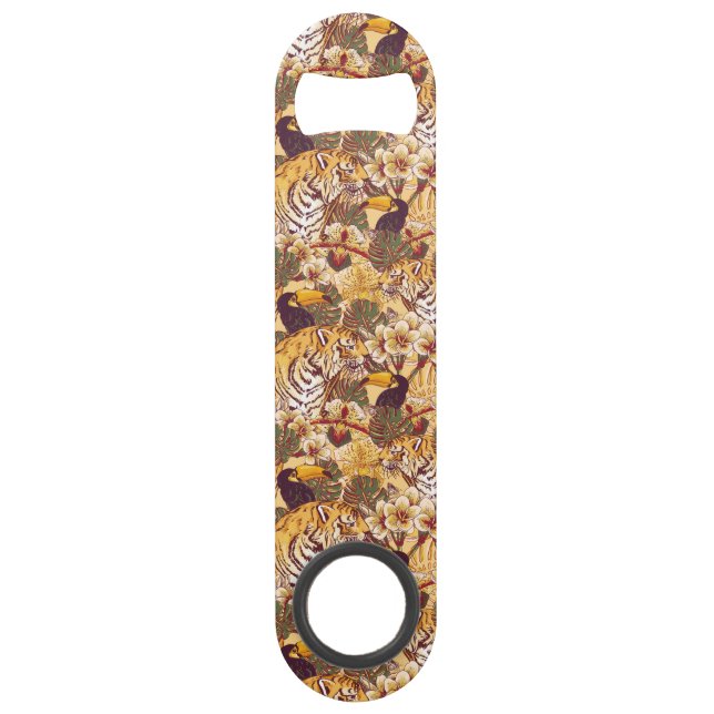 Tropical Floral Pattern With Tiger Speed Bottle Opener (Front)