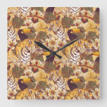 Tropical Floral Pattern With Tiger Square Wall Clock