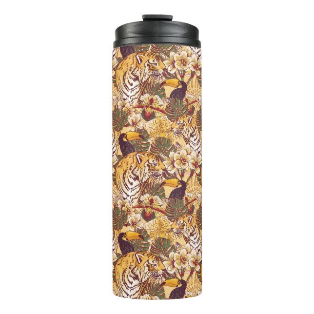 Tropical Floral Pattern With Tiger Thermal Tumbler (Front)