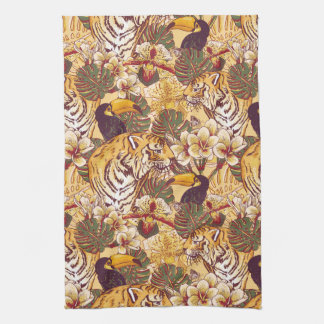 Tropical Floral Pattern With Tiger Towel