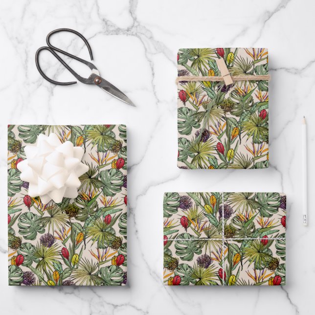 Tropical Floral Pattern Wrapping Paper Sheets (Front)