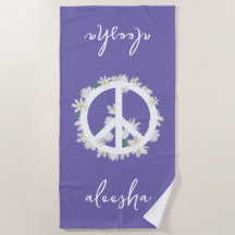 Tropical Floral Peace Sign Personalized Purple
