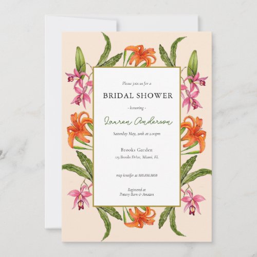  Tropical Floral Peach and white Bridal shower  Invitation
