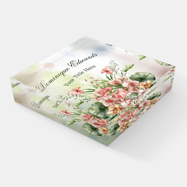 Tropical Floral Personal Office  Paperweight (Angled)