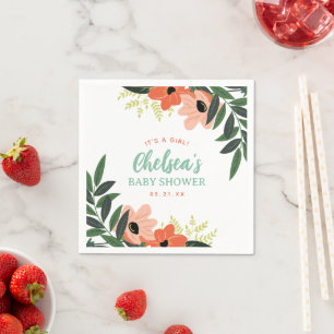 Tropical Floral Personalized Baby Shower Napkins