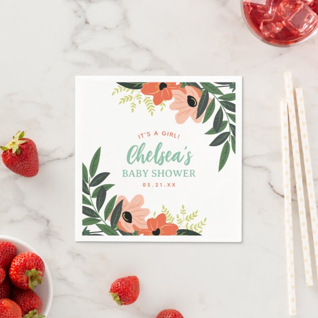 Tropical Floral Personalized Baby Shower Napkins (Insitu)