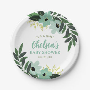 Tropical Floral Personalized Baby Shower Paper Plates