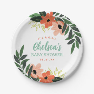 Tropical Floral Personalized Baby Shower Paper Plates