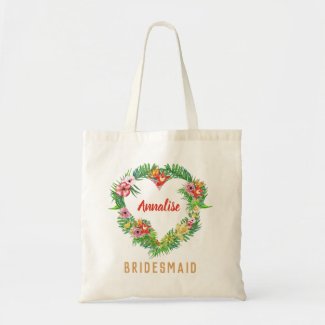 Tropical Floral Personalized Bridesmaid Tote Bag
