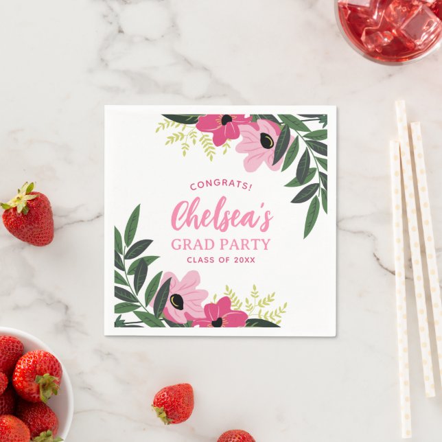 Tropical Floral Personalized Grad Party Napkins (Insitu)