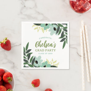 Tropical Floral Personalized Grad Party Napkins