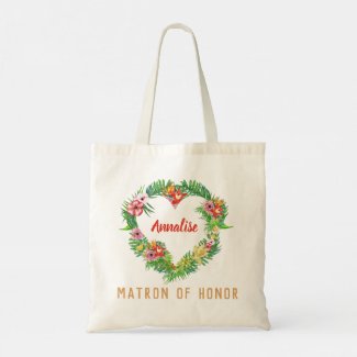 Tropical Floral Personalized Matron of Honor Tote Bag