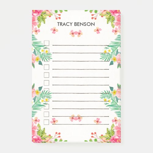Tropical Floral Personalized To Do Post_it Notes