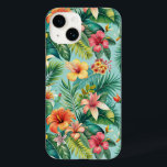 Tropical floral phone Case-Mate iPhone 14 case<br><div class="desc">This design includes lush green palm leaves and bold,  colorful hibiscus flowers in shades of red,  orange,  yellow,  and pink,  set against a refreshing turquoise background.</div>