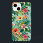 Tropical floral phone Case-Mate iPhone 14 case<br><div class="desc">This design includes lush green palm leaves and bold,  colorful hibiscus flowers in shades of red,  orange,  yellow,  and pink,  set against a refreshing turquoise background.</div>