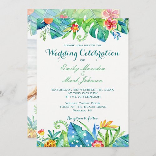 Tropical Floral Photo Destination Wedding Invitation