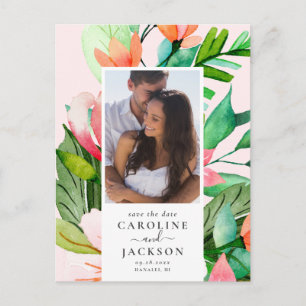 Tropical Floral Photo Save the Date Postcard