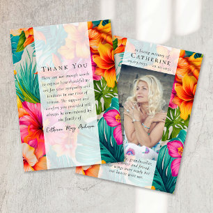 Tropical Floral Photo Sympathy Funeral Memorial Thank You Card