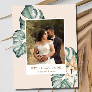 Tropical Floral Photo Wedding Thank You Postcard