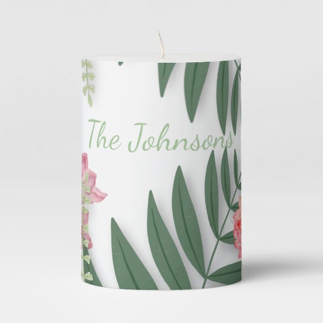 Tropical Floral Pillar Candle (Front)