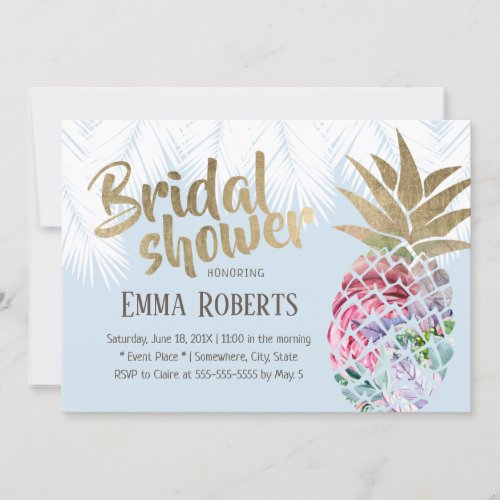 Tropical Floral Pineapple Beach Bridal Shower Invitation