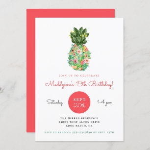 Tropical Floral Pineapple Birthday Invitation