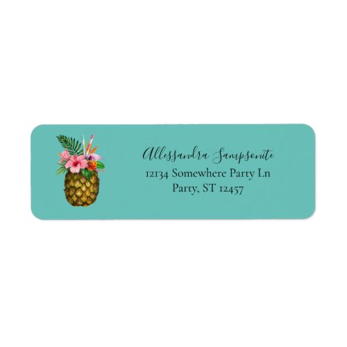 Tropical Floral  Pineapple Blue Return Addres Label