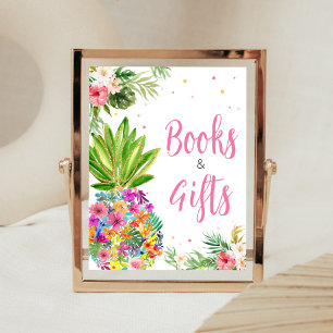 Tropical Floral Pineapple Books and Gifts Poster