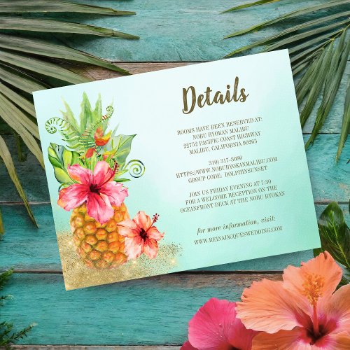 Tropical Floral Pineapple Guest Details Wedding Enclosure Card