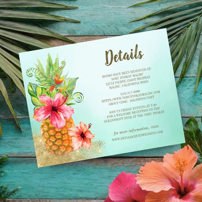 Tropical Floral Pineapple Guest Details Wedding Enclosure Card (Creator Uploaded)