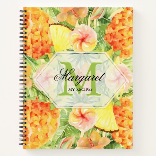 Tropical Floral Pineapple Recipe Notebook