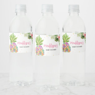 Tropical Floral Pineapple Water Bottle Label