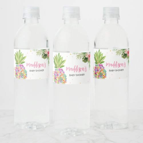 Tropical Floral Pineapple  Water Bottle Label