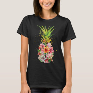 Tropical Floral Pineapple Watercolor Art T-Shirt