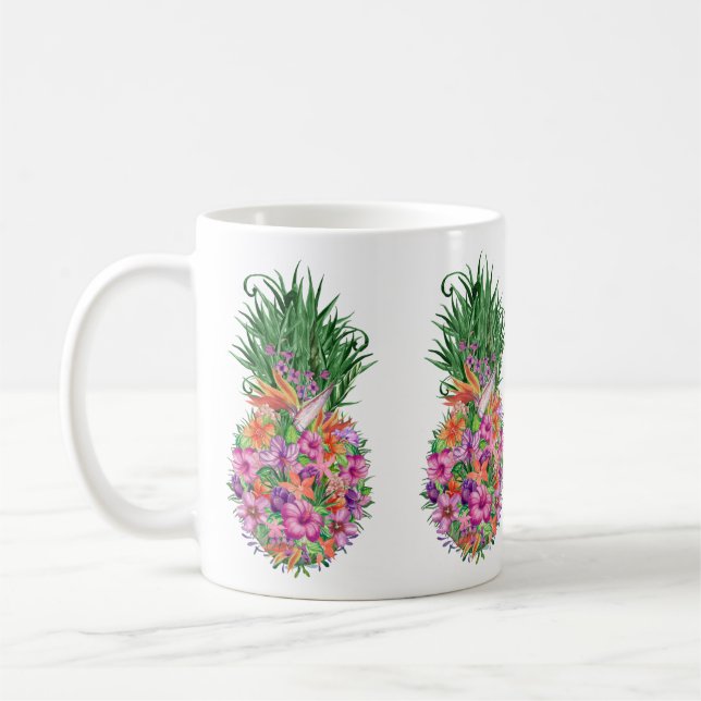 Tropical Floral Pineapple Watercolor Coffee Mug (Left)