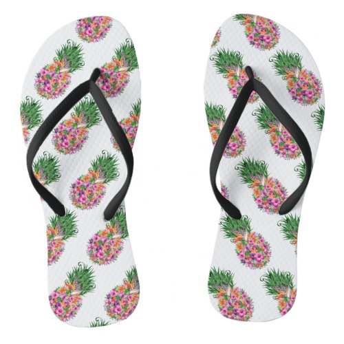 Tropical Floral Pineapple Watercolor Flip Flops