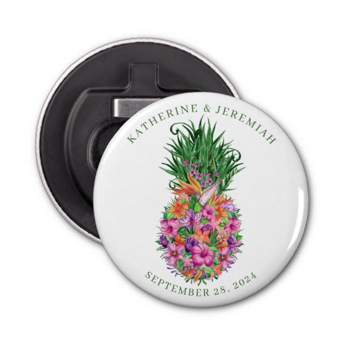 Tropical Floral Pineapple Watercolor Wedding Bottle Opener