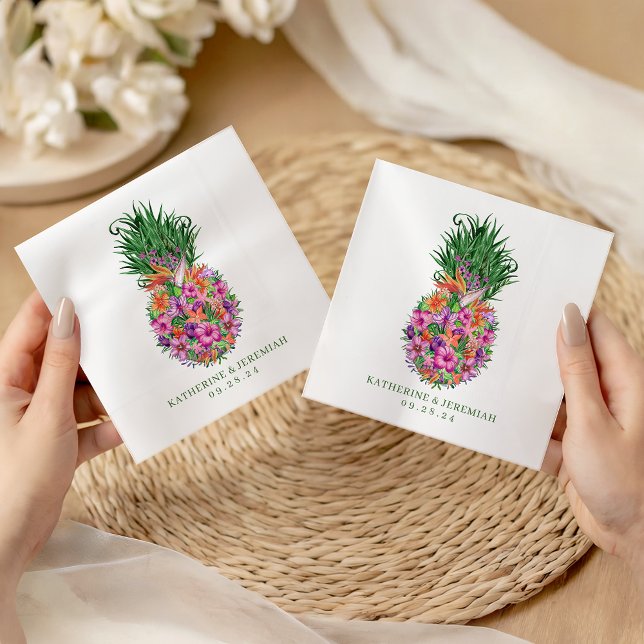 Tropical Floral Pineapple Watercolor Wedding Napkins (Tropical Floral Pineapple Watercolor Wedding Napkins)
