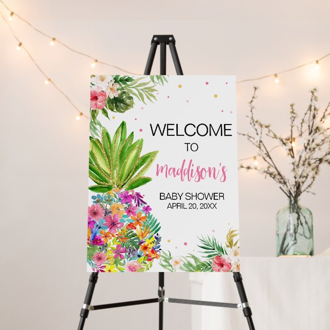 Tropical Floral Pineapple Welcome Sign (In Situ (Stand))